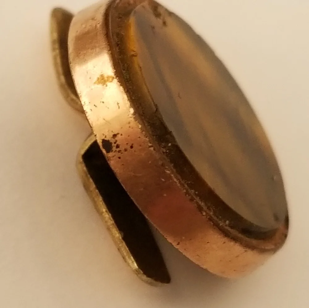 Antique 1881 Tiger's Eye stone collar stud gold tone Victorian vintage